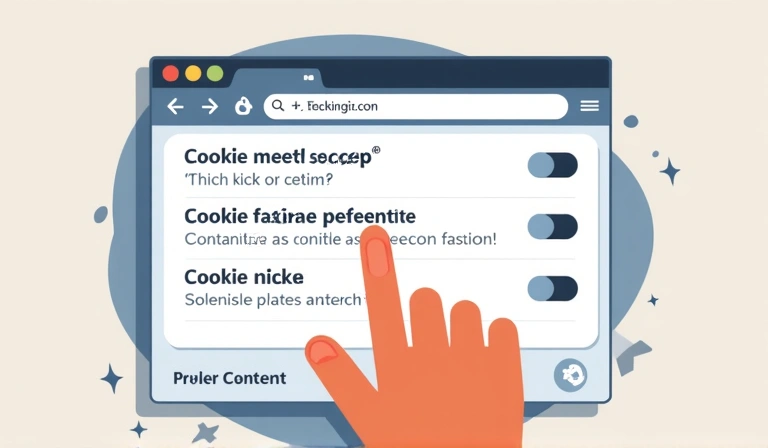 Illustration of a hand interacting with cookie consent settings on a web browser