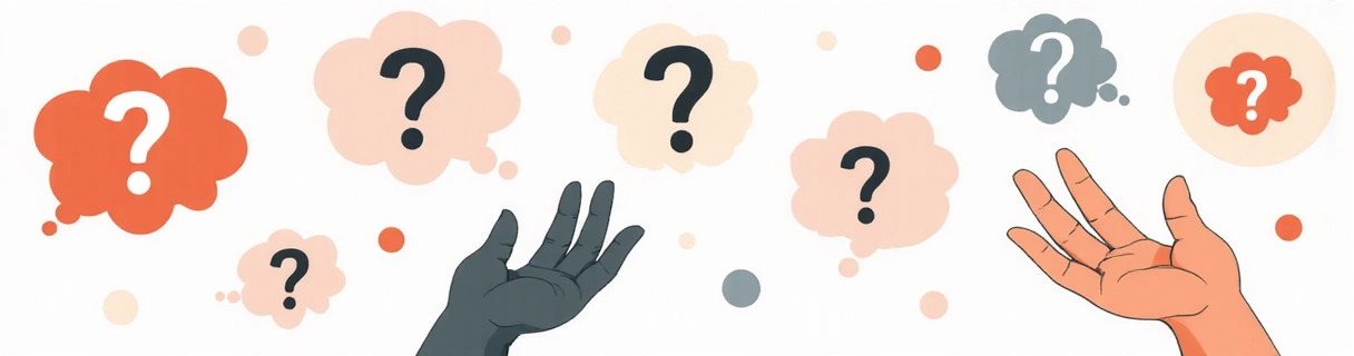 Customer support, question mark, helpful hands