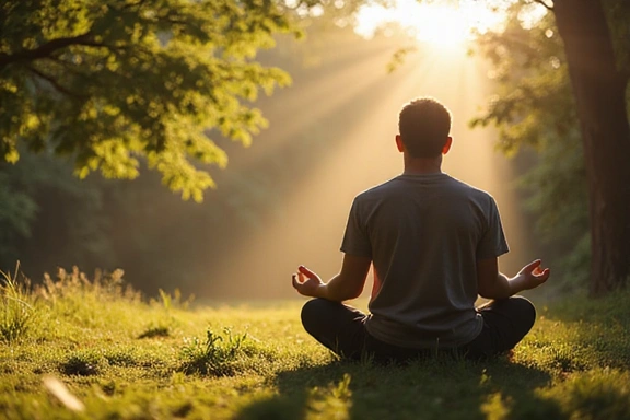 Man meditating in nature, symbolizing inner peace and well-being