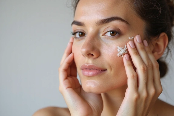 Woman applying serum to her face