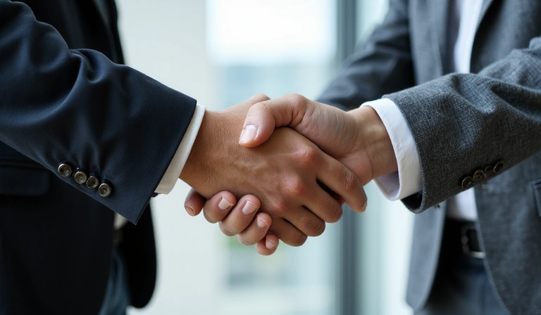 Hands shaking in agreement, symbolizing acceptance of terms of service